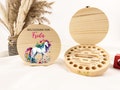 Unicorn tooth box, personalized tooth box for girls, milk teeth, milk tooth box, wooden tooth box, baby gift, birth gift, product logo