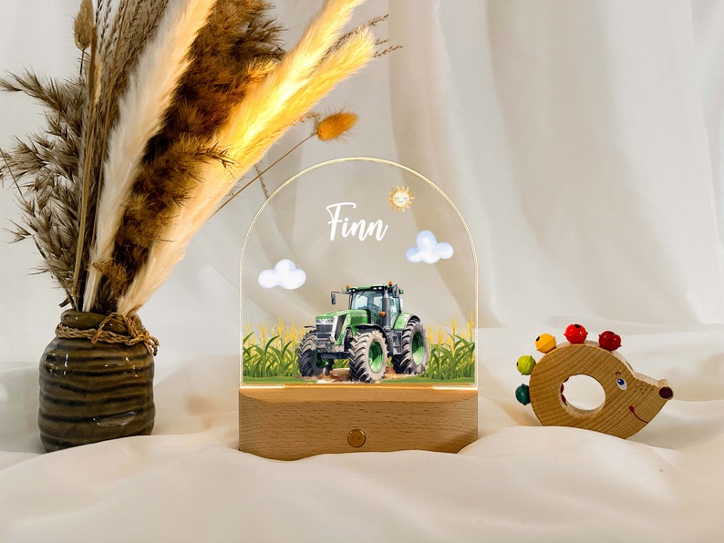 Tractornachtlampje, gepersonaliseerde nachtlamp voor kinderen, geboortecadeau gepersonaliseerd, nachtlampje jongen, doopcadeau, tractorlamp afbeelding 3