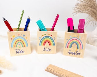 Pot à crayons en bois pour enfants – Organisateur fait main pour bureau, chambre d'enfants et apprentissage créatif – Cadeau pour la rentrée scolaire