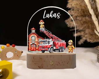 Fire brigade night light, personalized night lamp for children, birth gift personalized, night light boy, baptism gift, fire brigade lamp