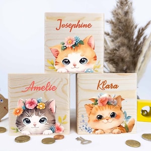 Spardose, Katze Spardose personalisiert, Spardose Kind, Spardose Holz, Spardose Junge und Mädchen, Spardose Taufe, Geschenk fur kinder