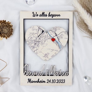 Koordinaten bild, Wo alles begann Holzkarte Bilderrahmen, Wo wir uns trafen, Bilderrahmen personalisiert, Geschenke für Paare