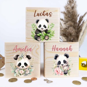 Spardose personalisiert, Panda Spardose Kind, Spardose baby, Spardose Holz,Spardose Junge und Mädchen, Spardose Taufe, Geschenk fur kinder