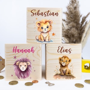 Spardose, Spardose Löwe personalisiert, Spardose Kind, Spardose Holz, Spardose Junge, Spardose Taufe, Taufgeschenk,Spardose Name