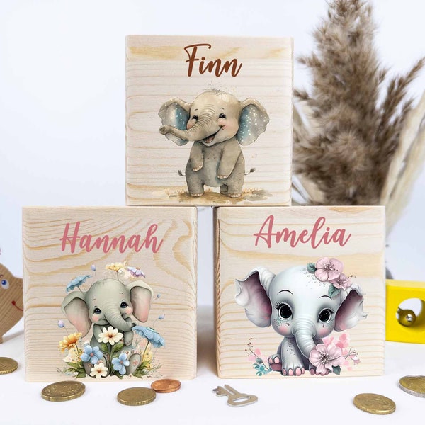 Spardose kind, Elefant Spardose personalisiert, Spardose name, Spardose Holz,Spardose Junge und Mädchen, Spardose Taufe, Geschenk fur kinder