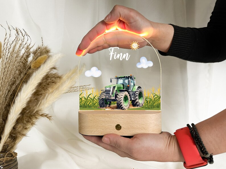 Tractornachtlampje, gepersonaliseerde nachtlamp voor kinderen, geboortecadeau gepersonaliseerd, nachtlampje jongen, doopcadeau, tractorlamp afbeelding 5