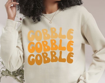 Gobble Gobble Thanksgiving-tröja, mysig hösttröja med rund halsringning