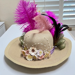 Hand Crafted Floral Straw Derby Hat