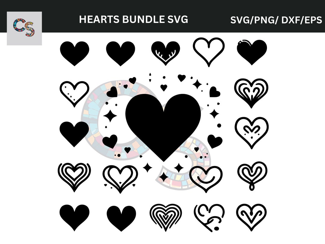 Heart SVG Bundle - Hand-drawn Valentines Clipart, Doodle Hearts, Cut ...