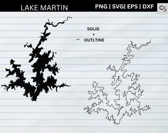 Lake Martin Alabama - Vektorkarte Schnittdatei, Druck bereit SVG DXF Eps Png