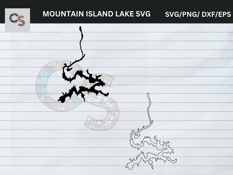 Mountain Island Lake SVG Digital File Set North Carolina Vector Outline Map for DIY, Laser