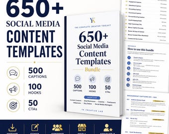 650+ Social Media Caption Templates Bundle | Content Creator Kit | Hooks, CTAs | Instagram & TikTok | Digital Download PDF