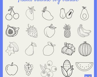 Fruits Outline SVG Bundle | Apple Banana Orange Strawberry SVG