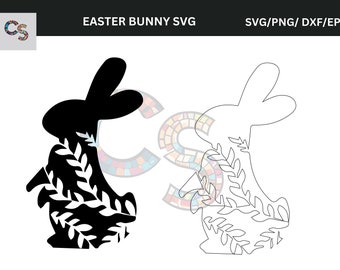 Conejito de Pascua decorativo SVG y contorno - Descarga digital para adorables manualidades de bricolaje