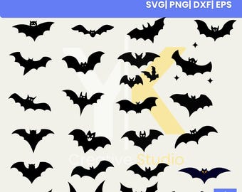 Pakiet SVG z sylwetkami nietoperza | 24 pliki do wycinania na Halloween (pobranie cyfrowe)