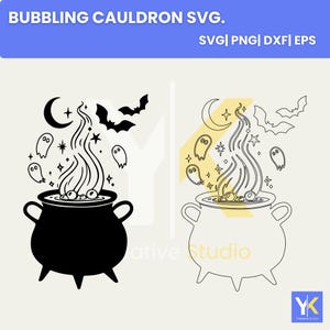 Bubbling Cauldron SVG | Spooky Ghosts, Bats, Stars (Digital Download)