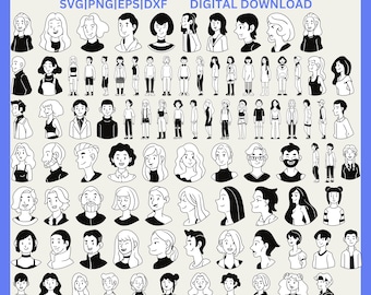 90 People Character SVG Bundle | Man Woman Cartoon Clipart | Diverse Human Avatars PNG | Commercial Use Digital Download