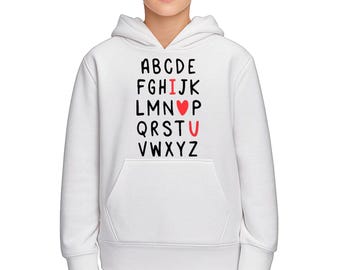 ABCD I Love You 100% Cotton Unisex White Kids Hoodie