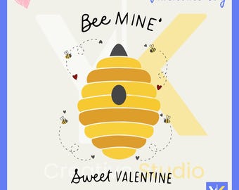 Bee Mine Sweet Valentine SVG | Cute Bee Valentine SVG | Honey Bee Love Quote | Valentine Pun SVG