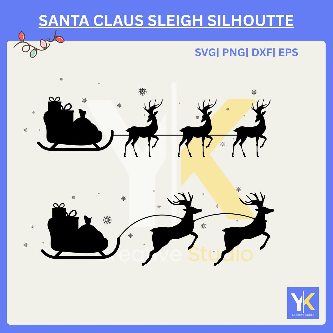 Santa Sleigh Reindeer Silhouette | Christmas Cut File (digital Download ...