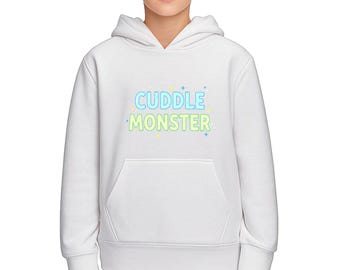 Cuddle Monster DTG 2 Sides Print Cotton Unisex White Kids Hoodie