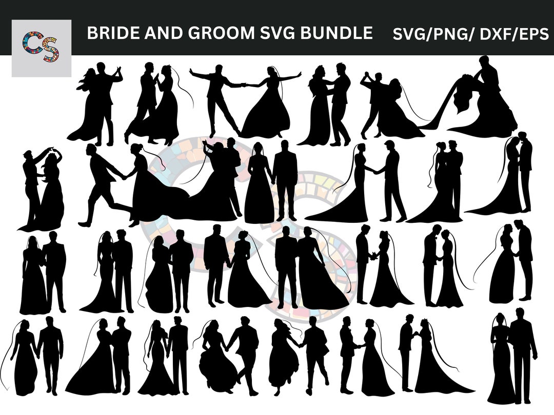 Bride and Groom Wedding Silhouette SVG Bundle - Romantic DIY Crafts for ...
