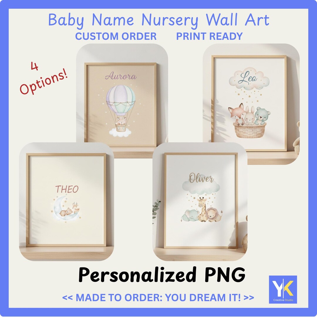 Baby Name Nursery Wall Art | Personalized PNG Digital Download | Custom ...