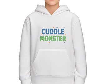 Cuddle Monster DTG 2 Sides Print Cotton Unisex White Kids Hoodie
