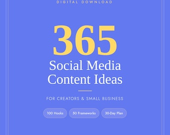 Social Media Content Ideas 365 | Content Calendar Planner | Instagram TikTok Reels Prompts | Small Business Creator Bundle | PDF Download