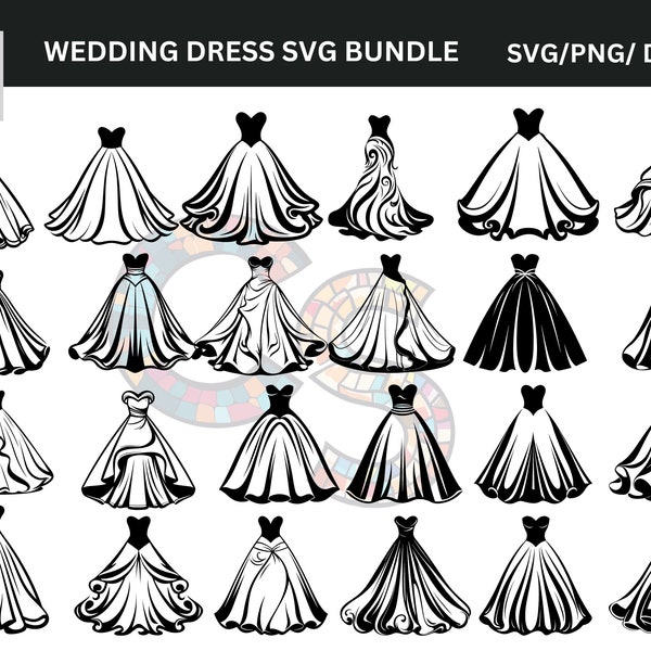 Bridal Wedding Gowns SVG Bundle for Cricut and Print - Elegant Silhouettes for DIY Crafts and Decor