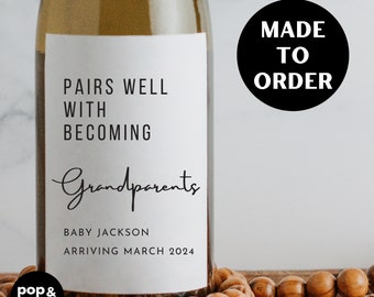 Pregnancy Announcement Wine Label, Grandparents Gift, Pregnancy Reveal, Granny gift, grandpa gift, Custom Wine Label, Personalised Sticker