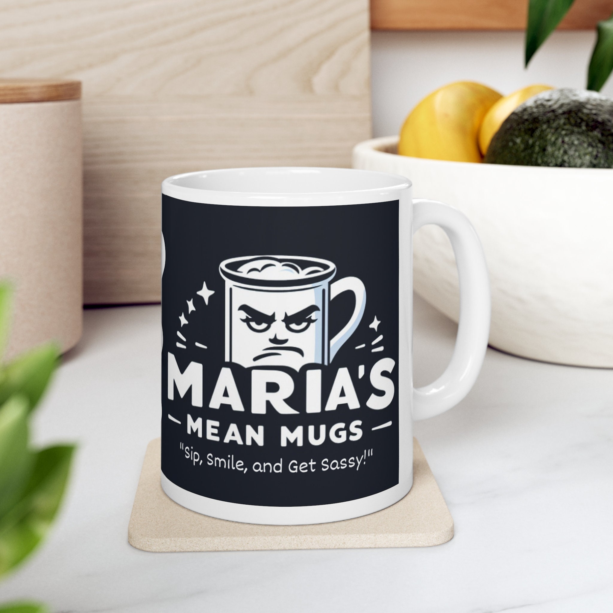 Maria's Mean Mugs Mean Muggin Face Funny Face Ceramic Coffee Mug