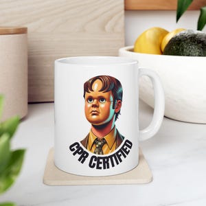 Dwight Schrute &#39;CPR CERTIFIED&#39; Mug - The Office Inspired Funny Coffee Cup