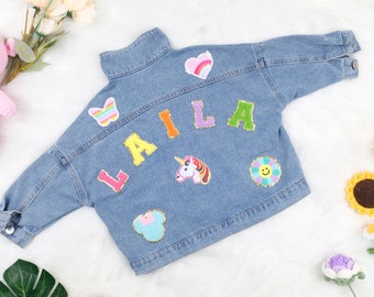 Chenille Letter Patch Jean Jacket |Personalized Jean Kid Jacket | Chenille Name Patch Denim Jacket | Jean Jacket Patches Kids .