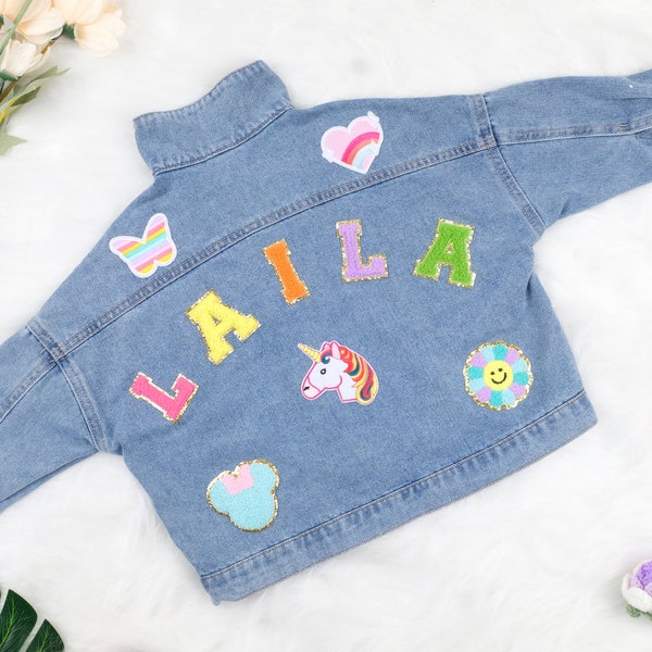 Chenille Letter Patch Jean Jacket |Personalized Jean Kid Jacket | Chenille Name Patch Denim Jacket | Jean Jacket Patches Kids .