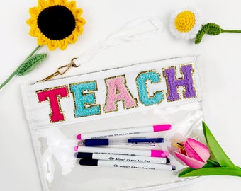 Transparente Teak-Tasche | Klare Tasche mit Patches | Klare Reisetasche | Lehrertasche klar | Lehrer Geschenk|Benutzerdefinierter Name durchsichtiger Beutel