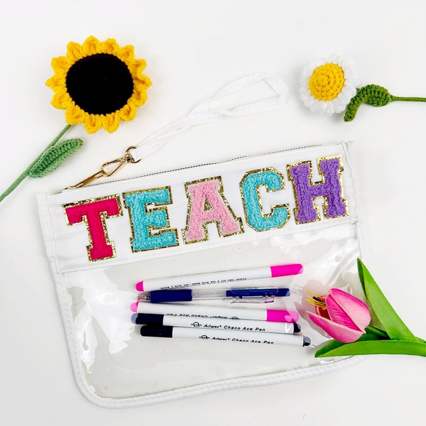 Transparent Teach bag | Clear Bag With Patches | Clear Travel Bag   | Teacher Clear Bag | Teacher Gift|Custom Name Clear Pouch