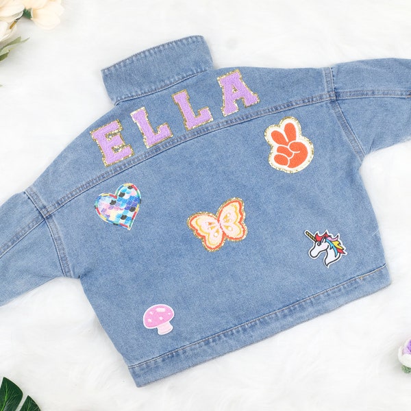 Chenille Letter Patch Jean Jacket |Personalized Jean Kid Jacket | Chenille Name Patch Denim Jacket | Jean Jacket Patches Kids .