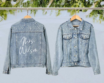 Personalised Pearl Bridal Denim Jacket | Bride Denim Jacket | Gift For Bride | Jean Jacket for Brides | Customized Bridal Jean Jacket