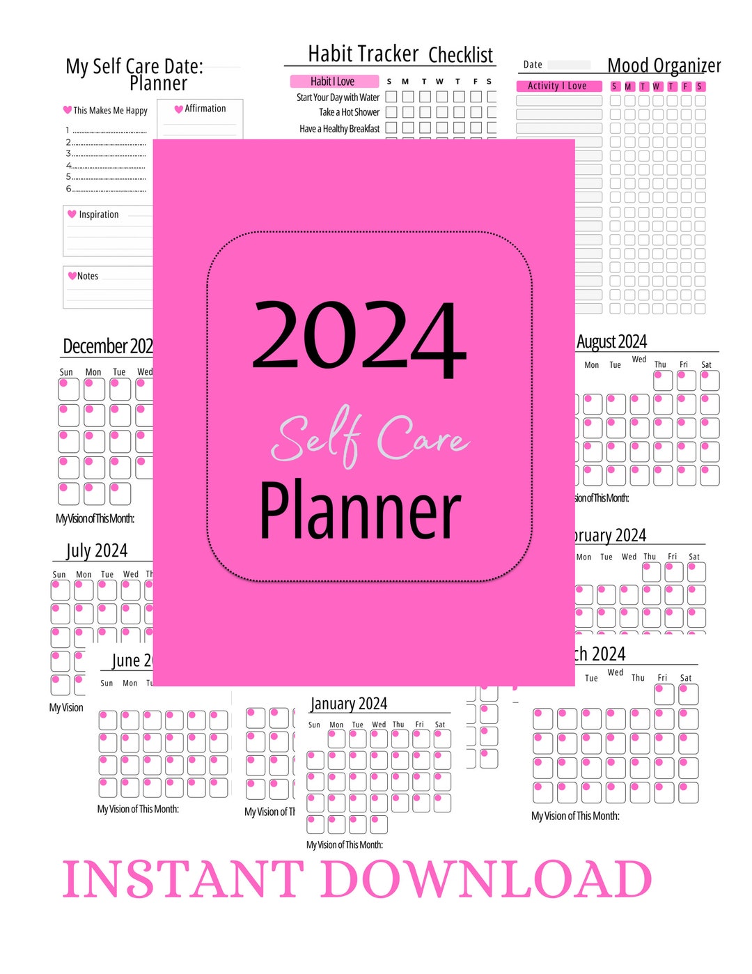 DIGITAL PLANNER 2024, Self Care Planner 2024, Printable 2024 Self Care ...