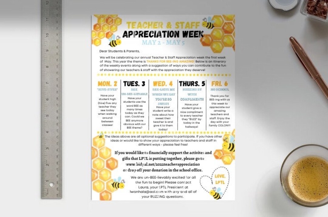 Bee Themed Teacher Appreciation Week Kit Forms and Gift Tags Etsy