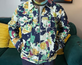 Multicolor Y2k Chic Tie Dye Denim Cotton Jacket for Men, Mens Formal Wear - Size XL