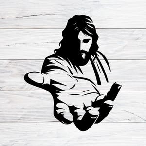 Jesucristo con la mano extendida (Svg), símbolo de compasión y redención, diseño cristiano para sublimación (Svg, Png, Jpg)