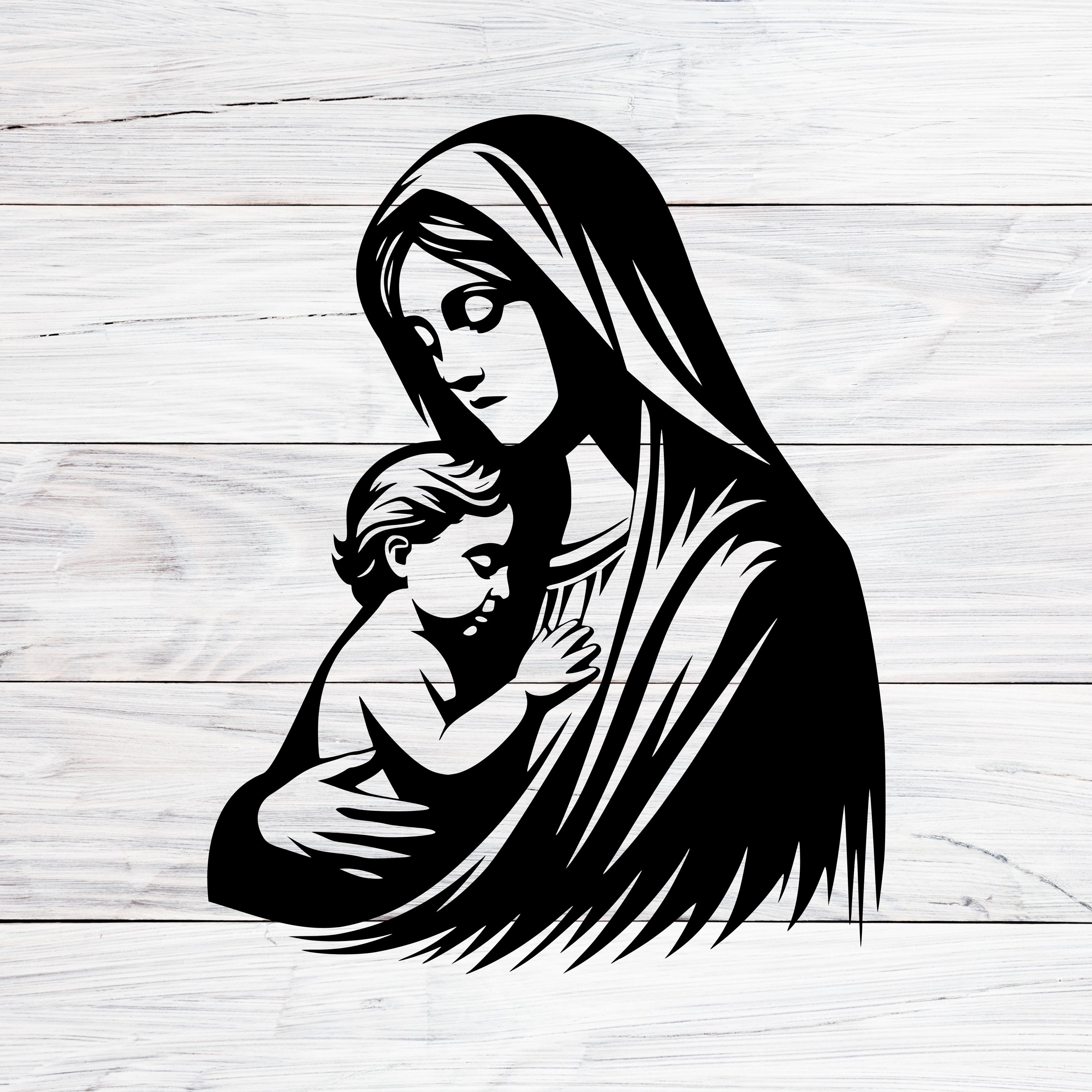 Virgin Mary and Infant Jesus Svg for Cricut, Instant Download Svg, Png, Jpg