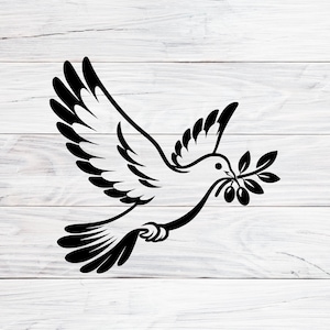 Colomba della pace SVG, Uccello ramo d'ulivo file di taglio, Bomboniera cristiana per battesimo design Cricut, Decorazione per la prima comunione, Ricordo religioso PNG, DXF, EPS