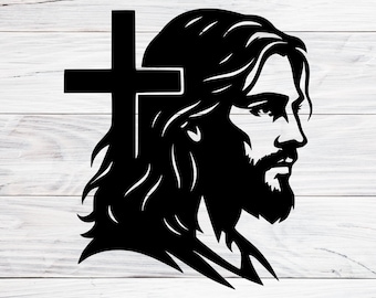 Jesus Profile with Cross SVG, PNG, JPG, Religious Christian Laser Cricut Cut File (Digital Download)