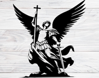 大天使ミカエル SVG、剣と十字架を持った守護天使（デジタル