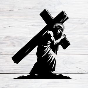 Jesus Carrying Cross SVG PNG JPG: Crucifixion Scene (Digital Download)
