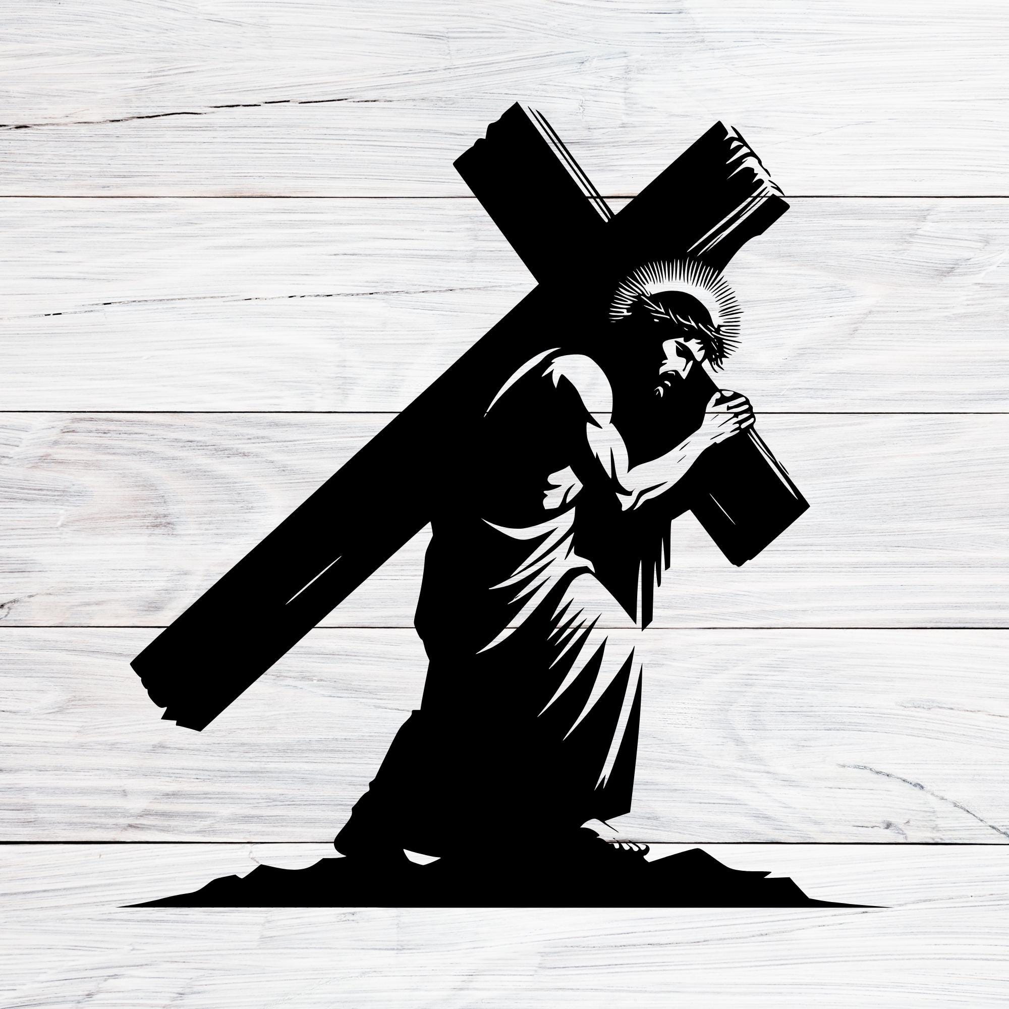Jesus Carrying Cross SVG PNG JPG: Crucifixion Scene (Digital Download), image size:2000x2000