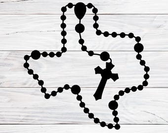 Texas Shaped Rosary Svg Png Dxf, Catholic Rosary Vector, Christian Prayer Beads Clipart, Religious Crucifix Silhouette, Cricut Cut File